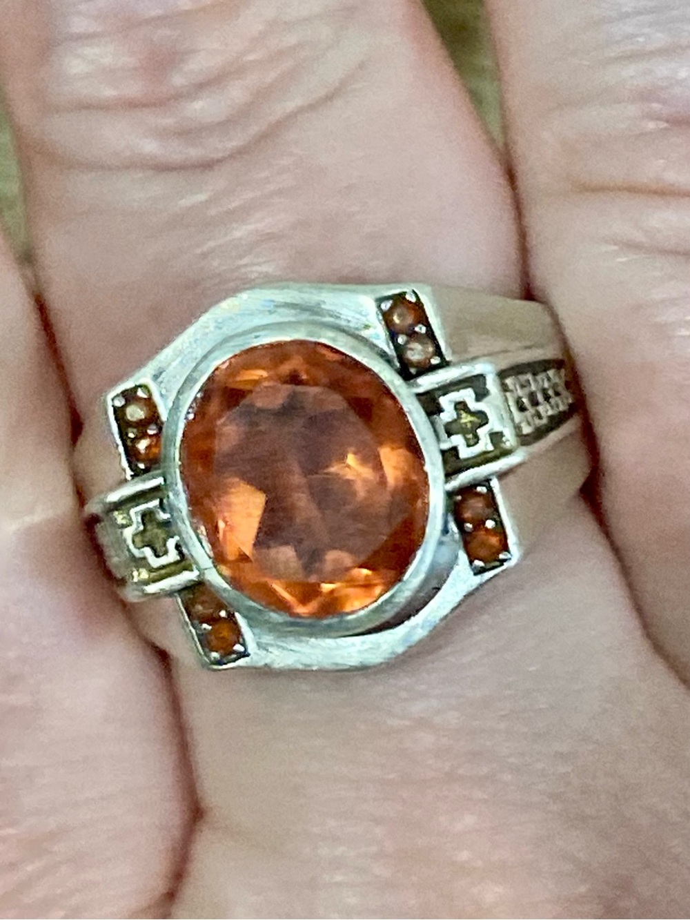 Sterling Silver Ring Band STS Chuck Clemency Silver Orange with Crosses Sz 10 - Picture 8 of 16